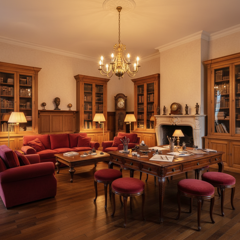 Imagine a cozy Creative Workshop in French Classic style, set in a charming 18th-century townhouse.  - Creative Workshop design