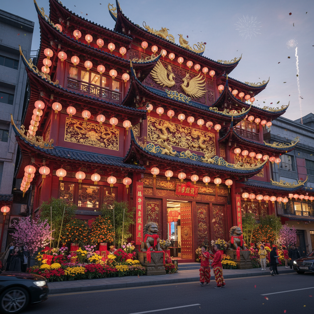 Here is a concise, creative prompt for an AI image generation: "Create a vibrant Commercial Building - Commercial Building Exterior design